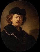 REMBRANDT Harmenszoon van Rijn Self-portrait Wearing a Toque and a Gold Chain oil